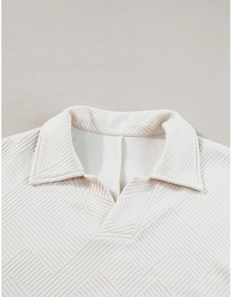 Beige Plus Size Textured Collared Top and Pants Set