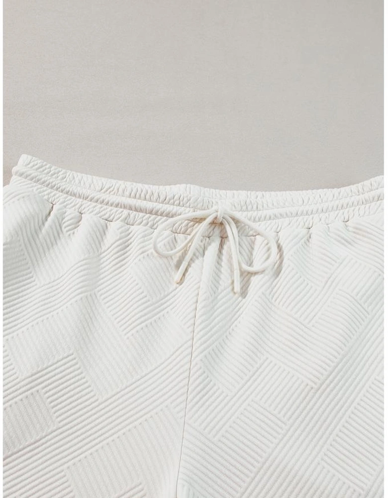 Beige Plus Size Textured Collared Top and Pants Set