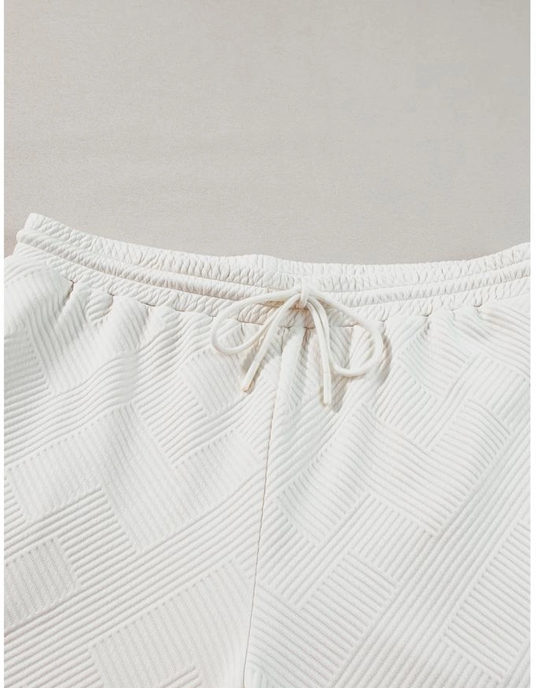 Beige Plus Size Textured Collared Top and Pants Set