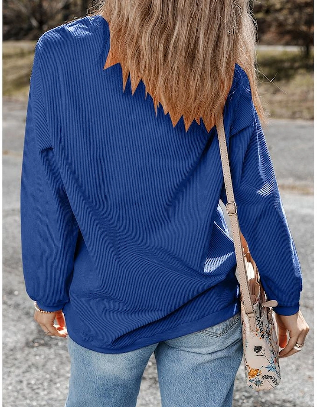 Dark Blue GAME DAY Glitter Detail Ribbed Drop Shoulder Sweatshirt