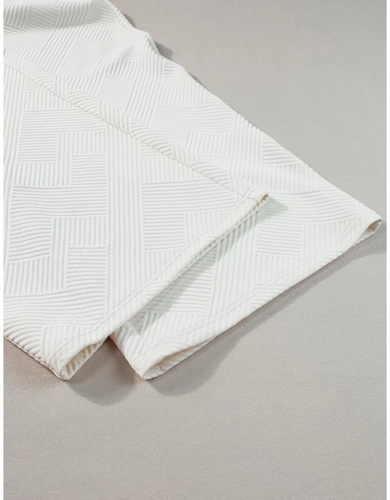 Beige Plus Size Textured Collared Top and Pants Set