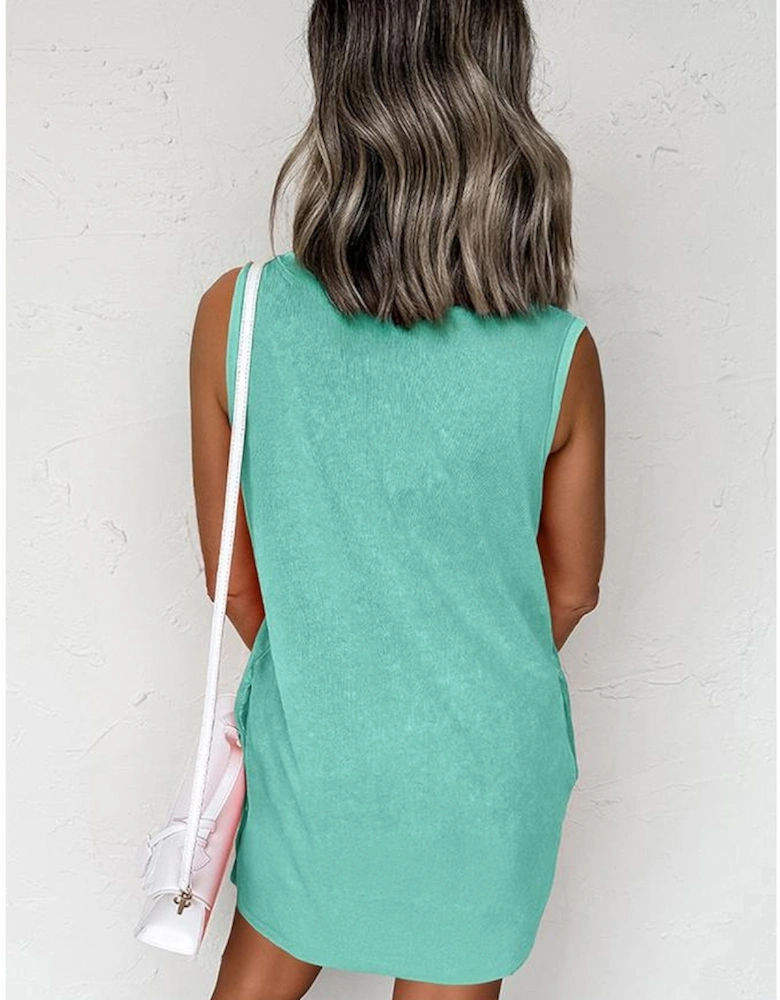 Sea Green Mineral Wash Tank Mini Dress with Pockets