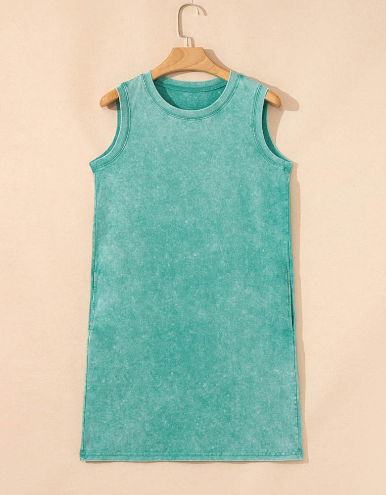 Sea Green Mineral Wash Tank Mini Dress with Pockets
