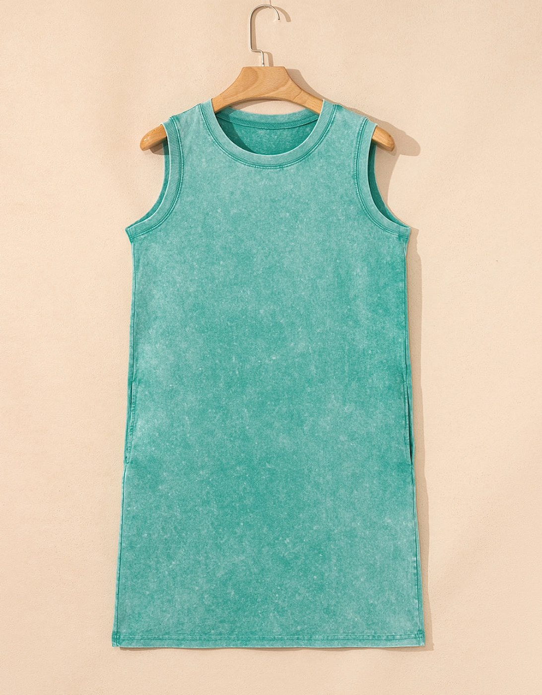 Sea Green Mineral Wash Tank Mini Dress with Pockets