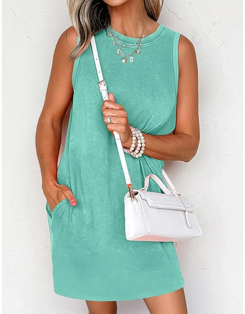 Sea Green Mineral Wash Tank Mini Dress with Pockets