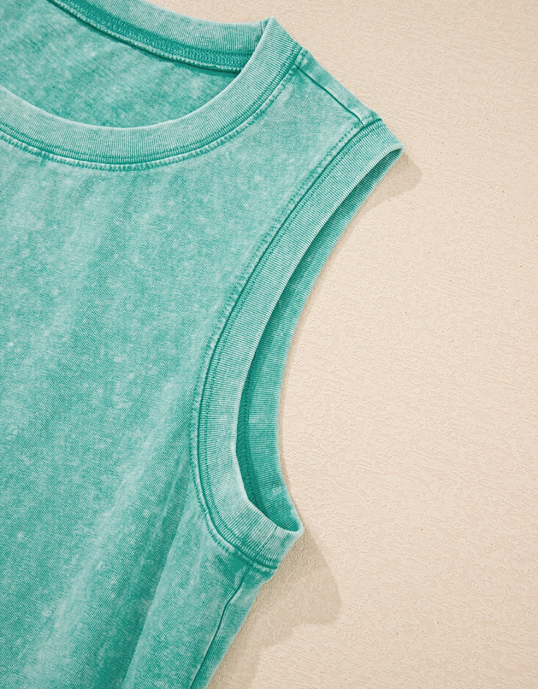 Sea Green Mineral Wash Tank Mini Dress with Pockets