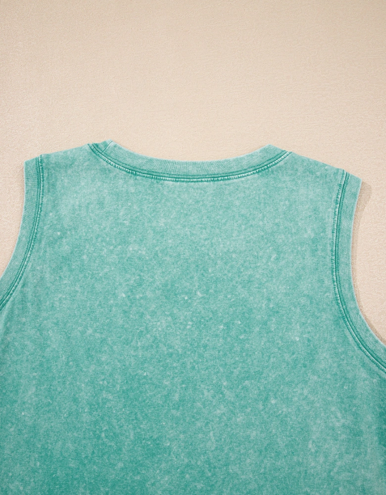 Sea Green Mineral Wash Tank Mini Dress with Pockets