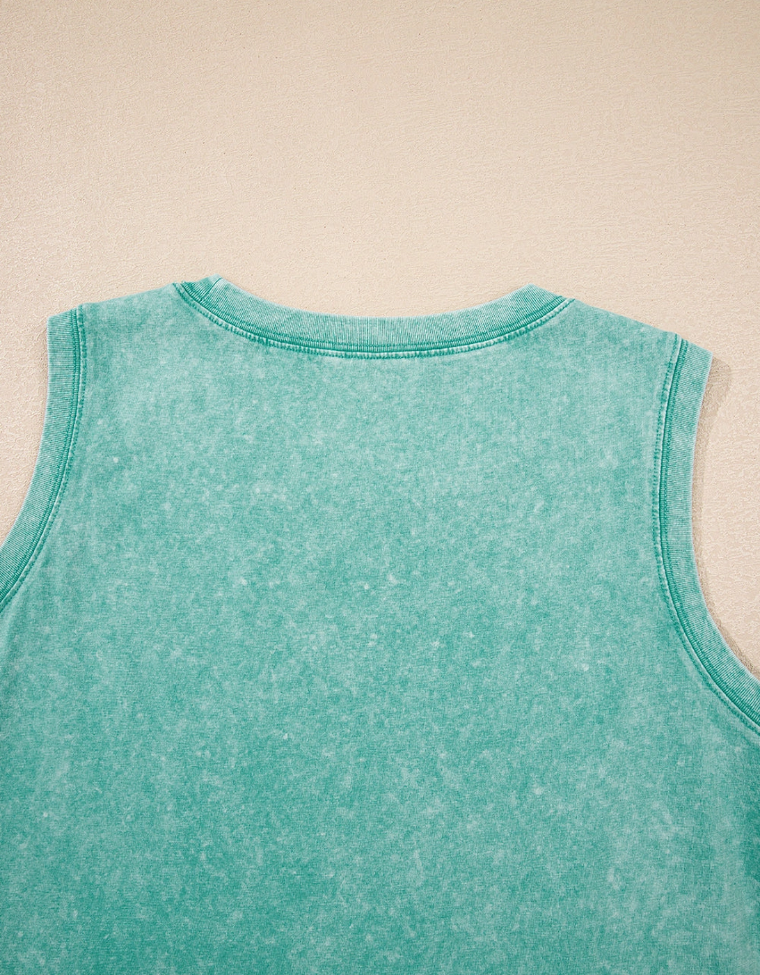 Sea Green Mineral Wash Tank Mini Dress with Pockets