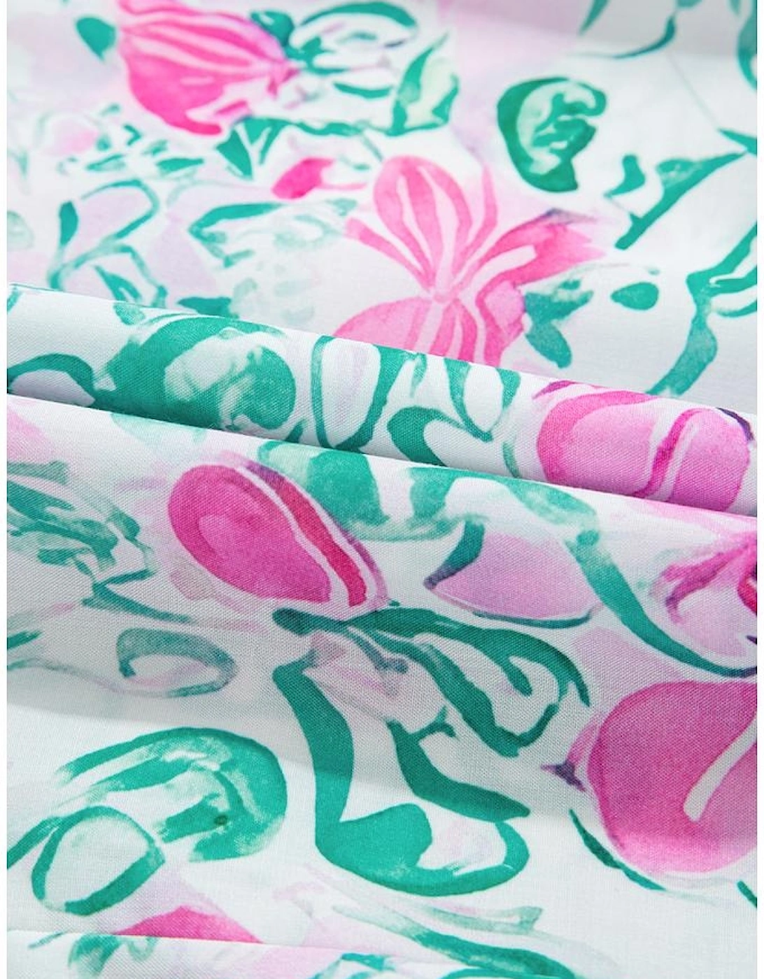 White Floral Print Ric-rac Trim Square Neck Plus Size Mini Dress