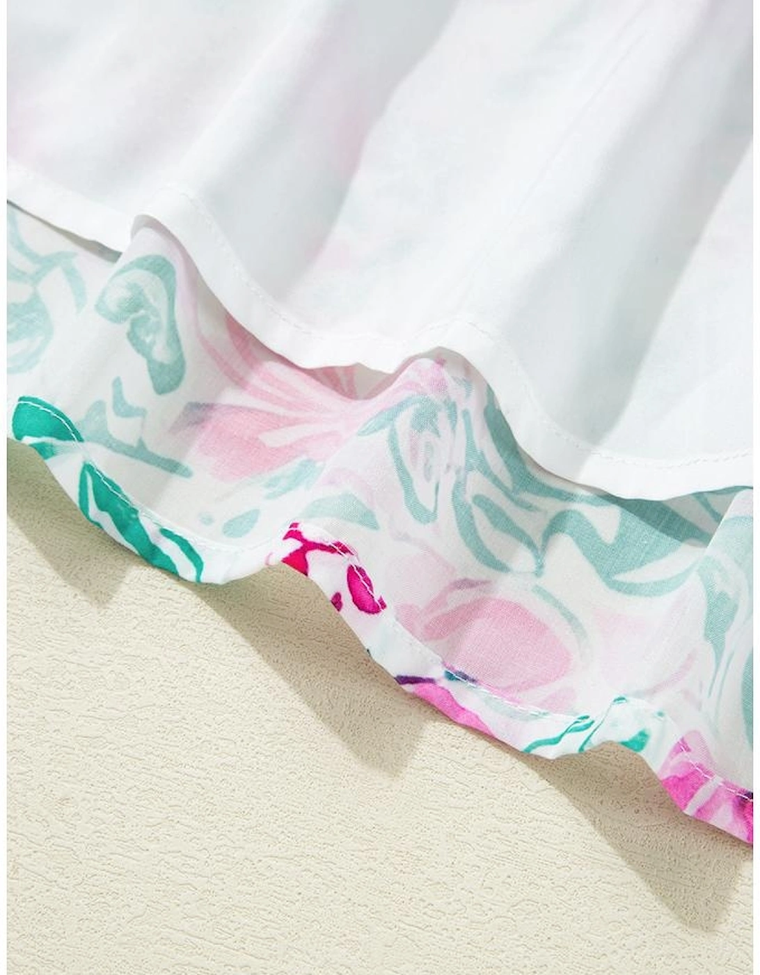 White Floral Print Ric-rac Trim Square Neck Plus Size Mini Dress