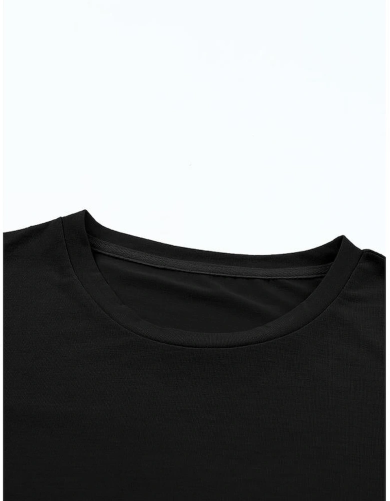 Black Casual Plain Crew Neck Tee