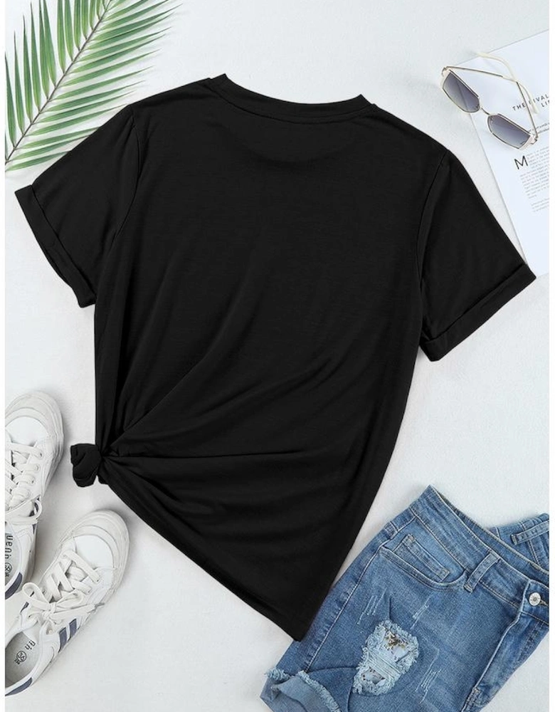 Black Casual Plain Crew Neck Tee