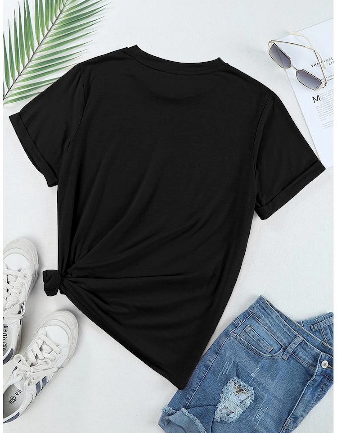 Black Casual Plain Crew Neck Tee