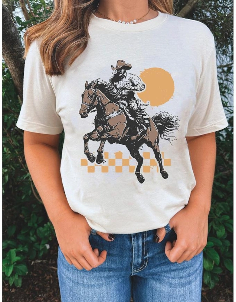 White Sunset Cowboy Print Western Fashion T Shirt