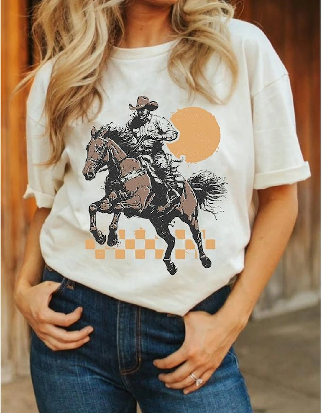 White Sunset Cowboy Print Western Fashion T Shirt, 10 of 9