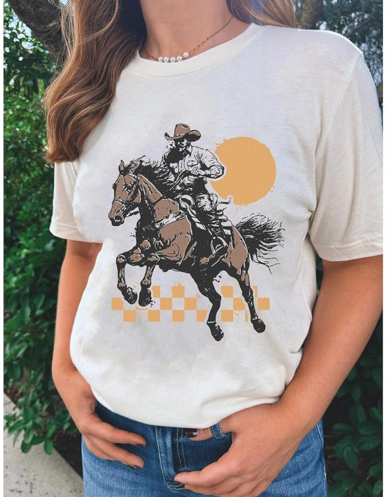 White Sunset Cowboy Print Western Fashion T Shirt