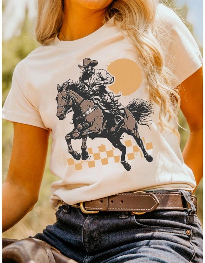 White Sunset Cowboy Print Western Fashion T Shirt