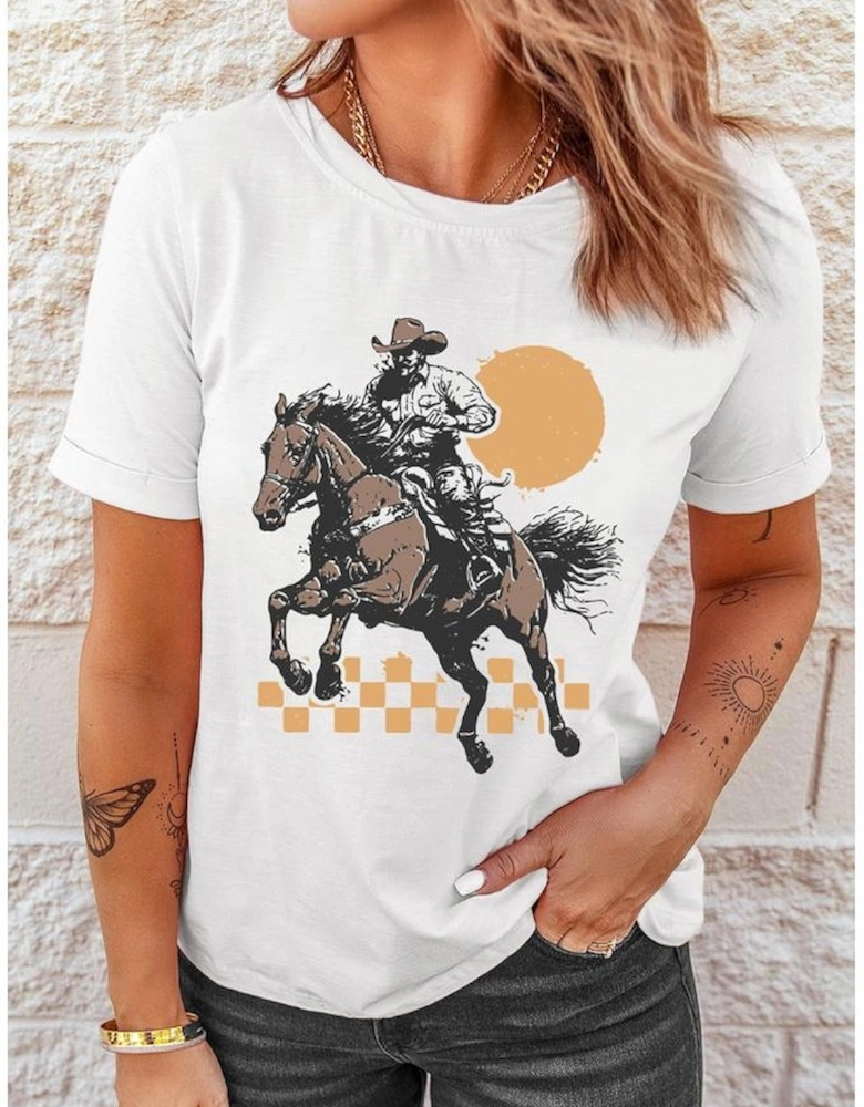 White Sunset Cowboy Print Western Fashion T Shirt