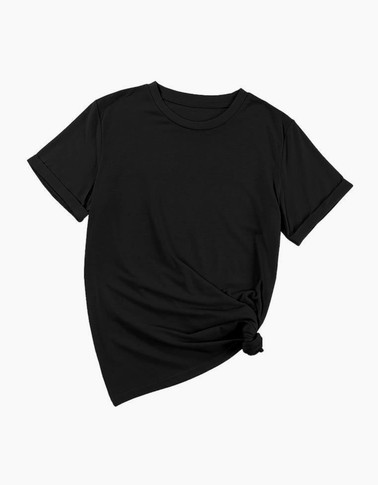 Black Casual Plain Crew Neck Tee