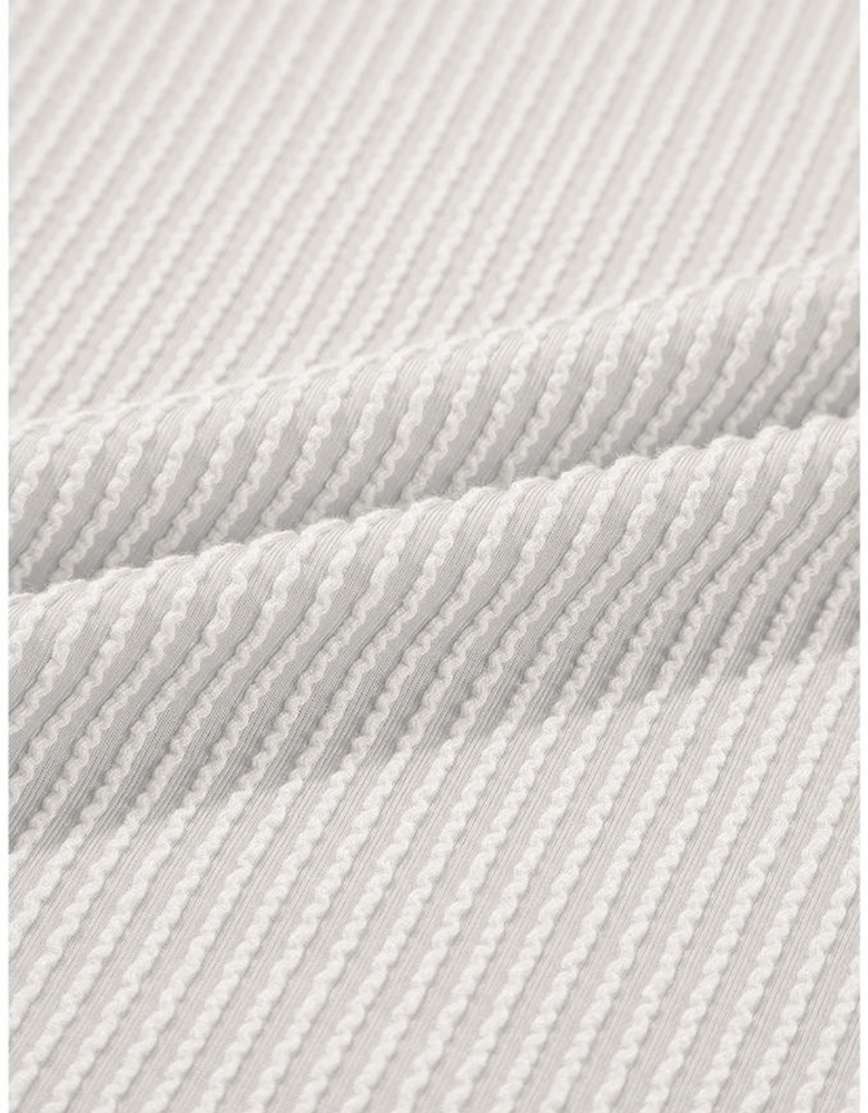 White Solid Color Corded Drop Shoulder 3/4 Sleeve V Neck Top