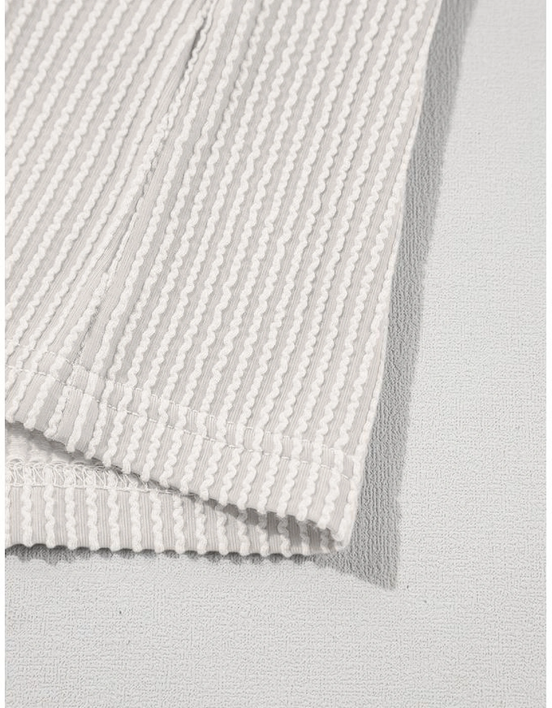 White Solid Color Corded Drop Shoulder 3/4 Sleeve V Neck Top