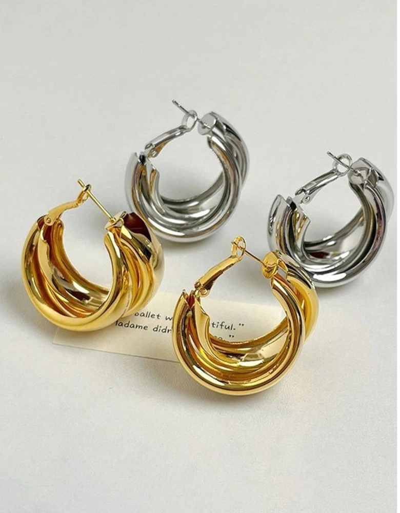 Gold Layered Hoop Studded Earrings