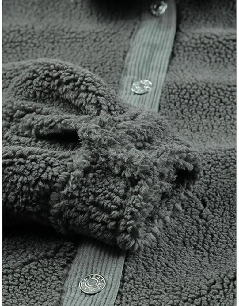 Gray Corduroy Trim Elbow Patch Sherpa Jacket