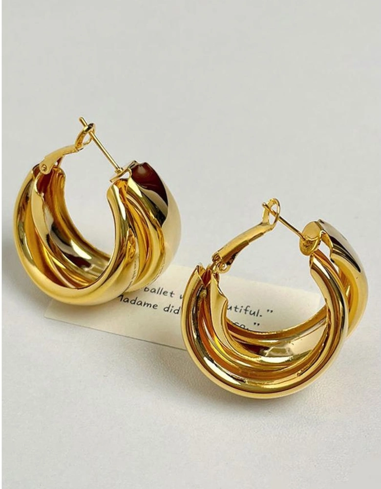 Gold Layered Hoop Studded Earrings