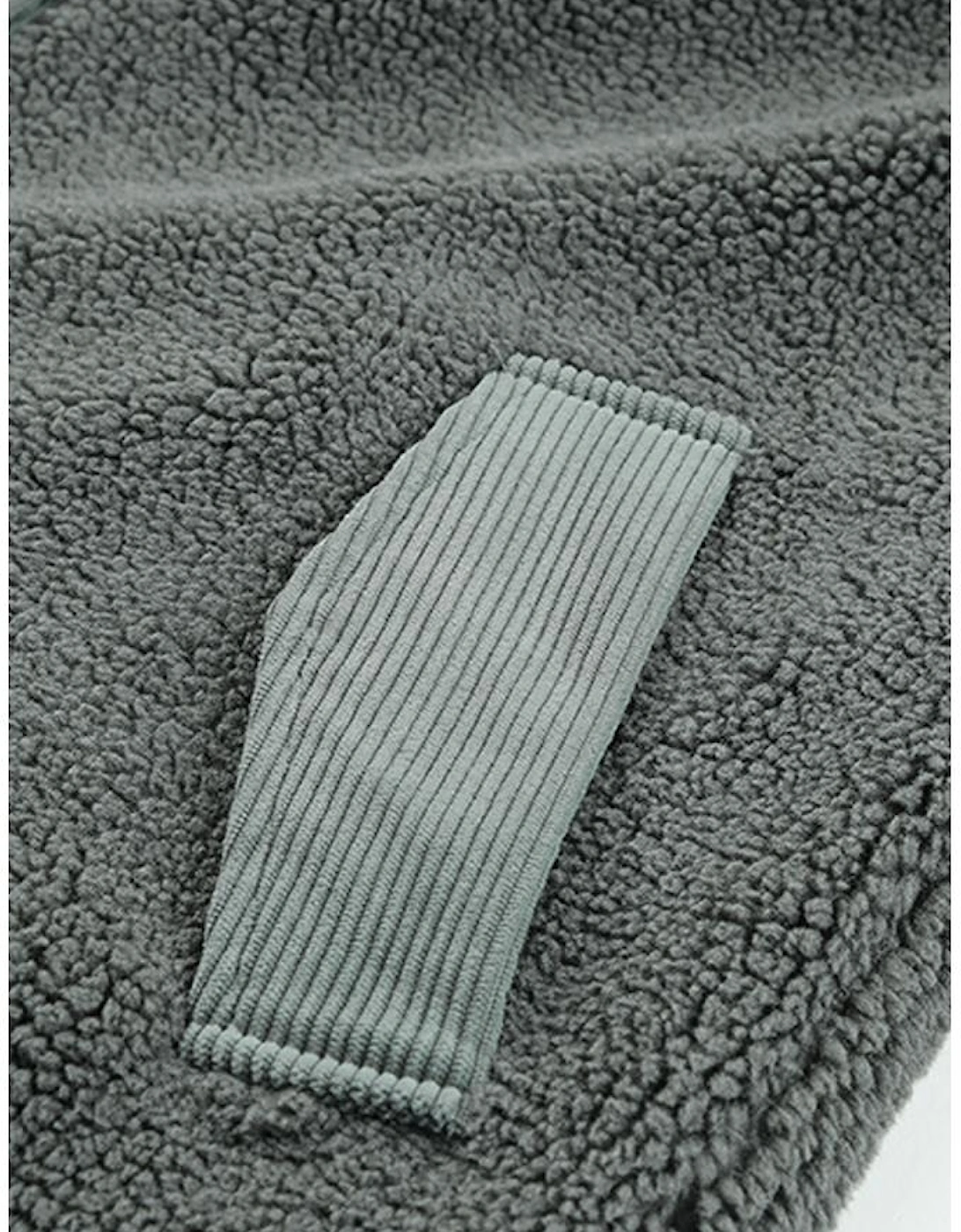 Gray Corduroy Trim Elbow Patch Sherpa Jacket