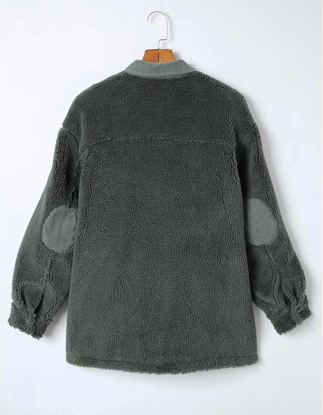 Gray Corduroy Trim Elbow Patch Sherpa Jacket