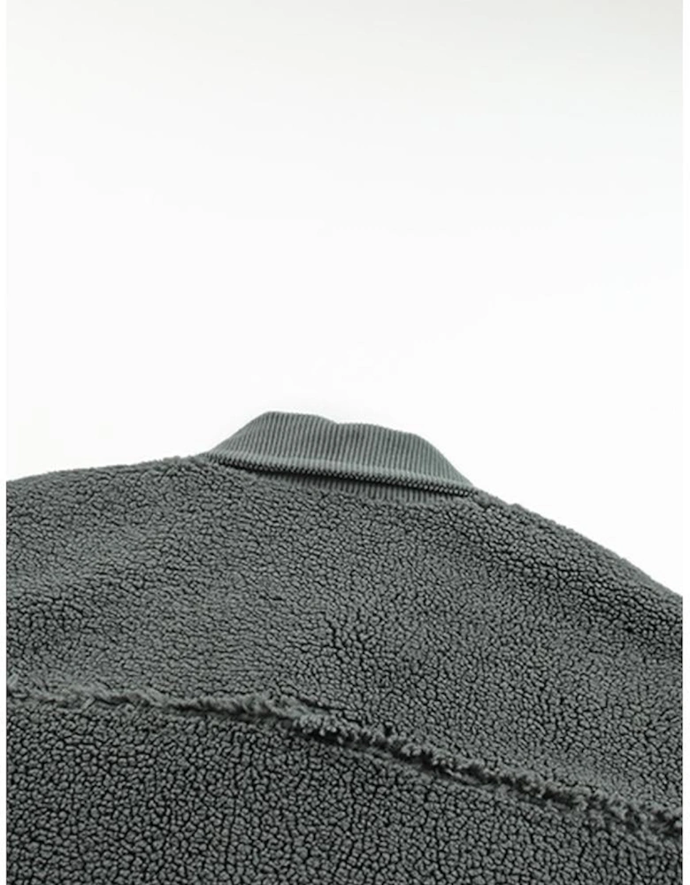 Gray Corduroy Trim Elbow Patch Sherpa Jacket