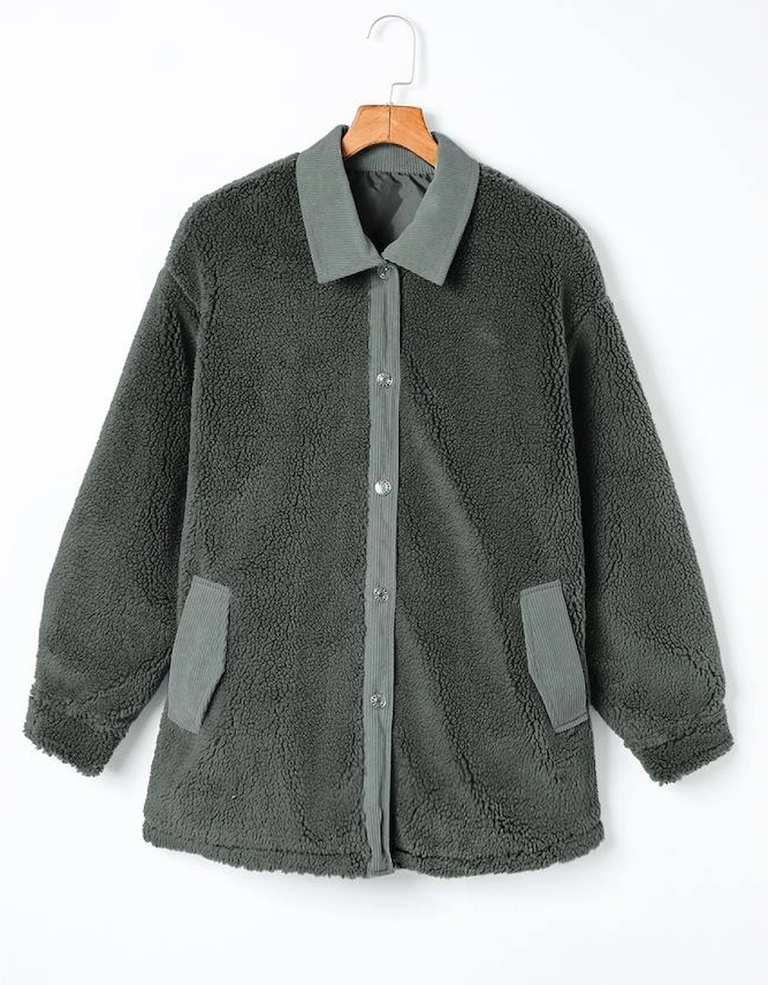 Gray Corduroy Trim Elbow Patch Sherpa Jacket