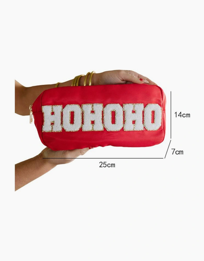 Fiery Red HOHOHO Chenille Glitter Zipper Large Makeup Bag