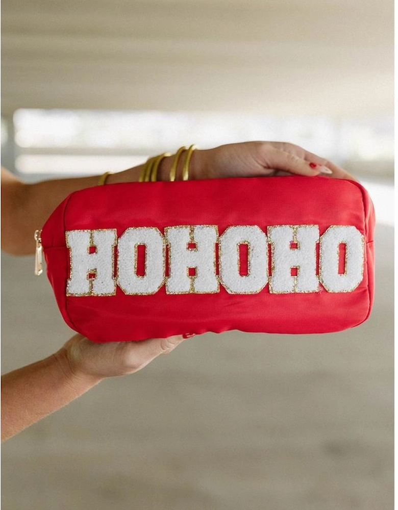 Fiery Red HOHOHO Chenille Glitter Zipper Large Makeup Bag