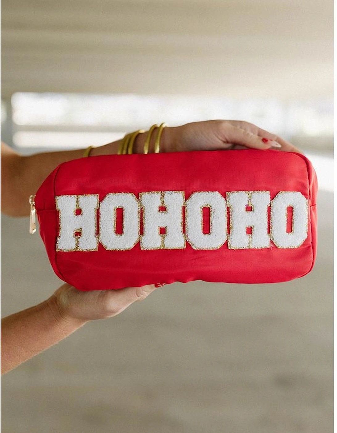 Fiery Red HOHOHO Chenille Glitter Zipper Large Makeup Bag