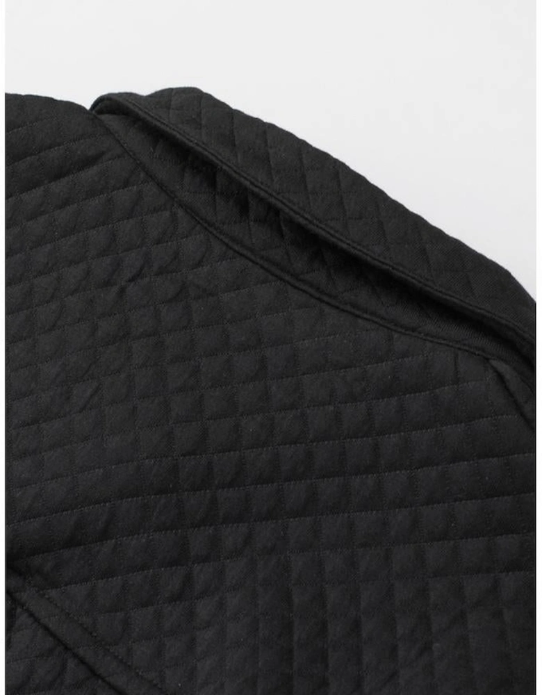 Black Retro Quilted Flap Pocket Button Shacket