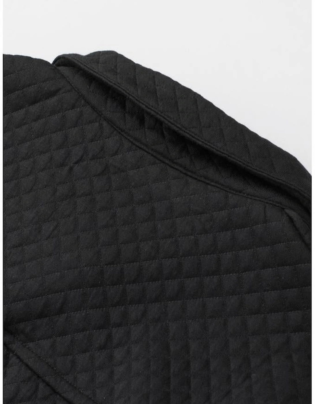 Black Retro Quilted Flap Pocket Button Shacket