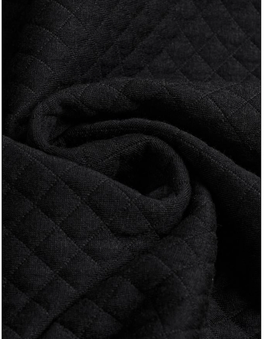 Black Retro Quilted Flap Pocket Button Shacket