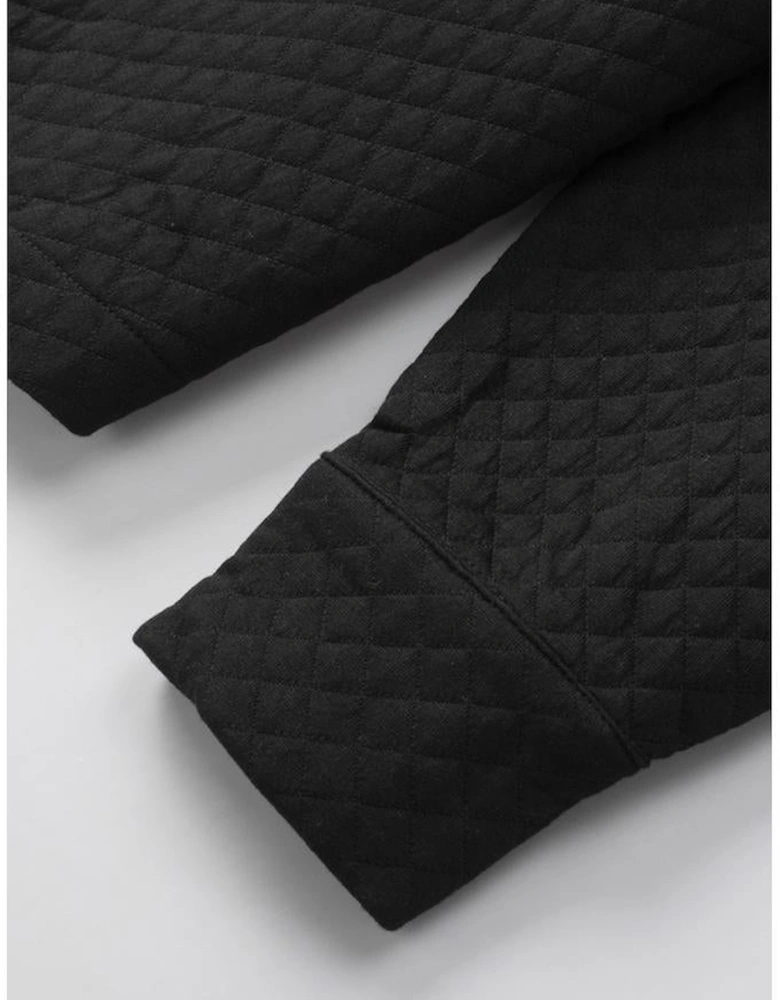 Black Retro Quilted Flap Pocket Button Shacket