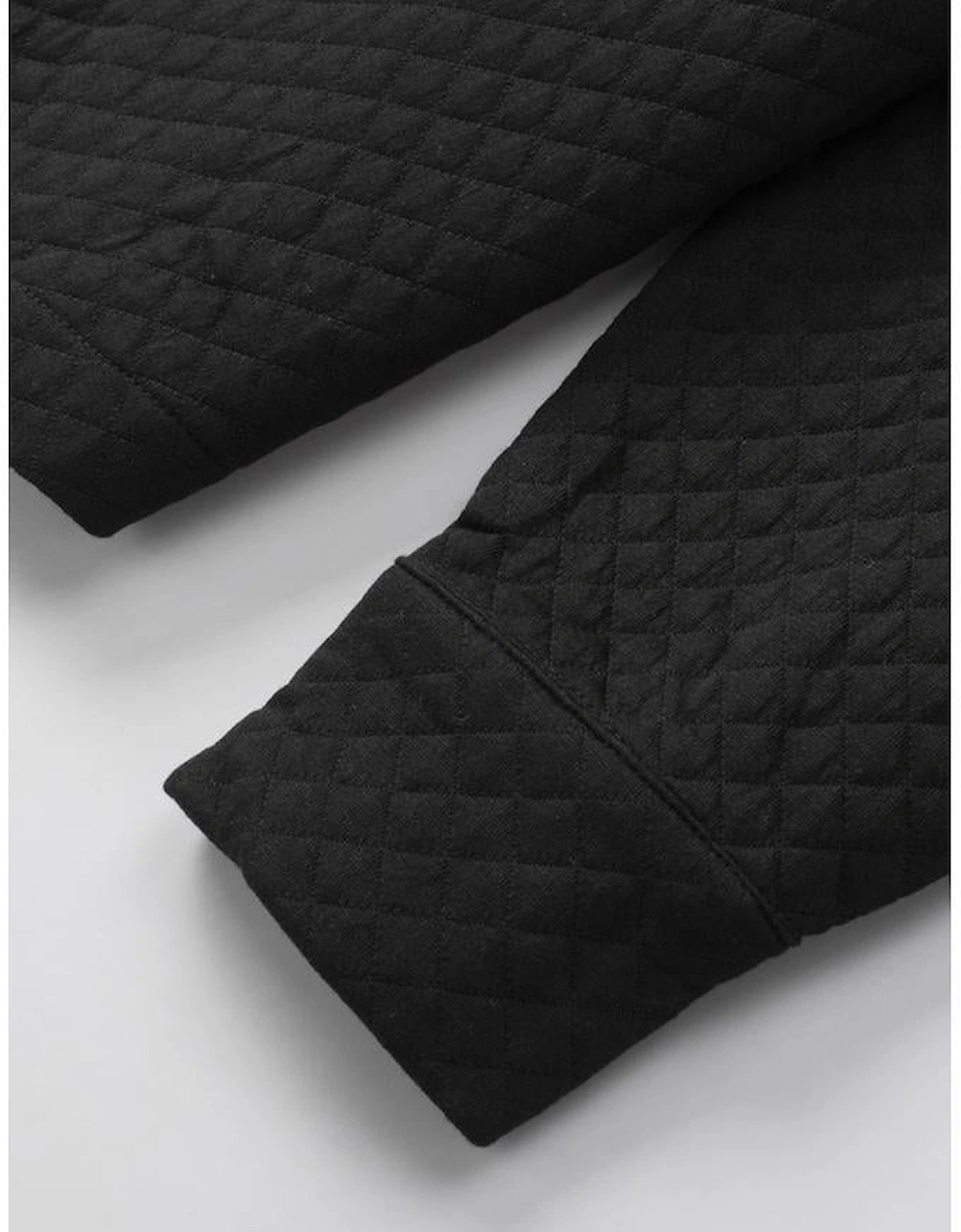 Black Retro Quilted Flap Pocket Button Shacket