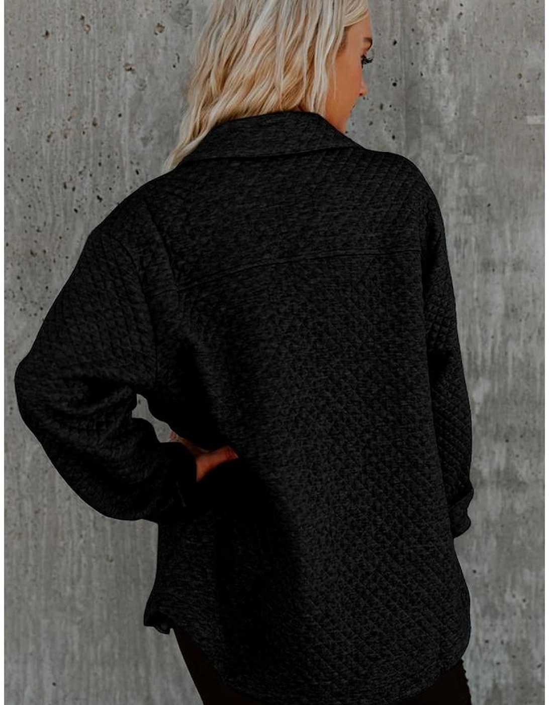 Black Retro Quilted Flap Pocket Button Shacket