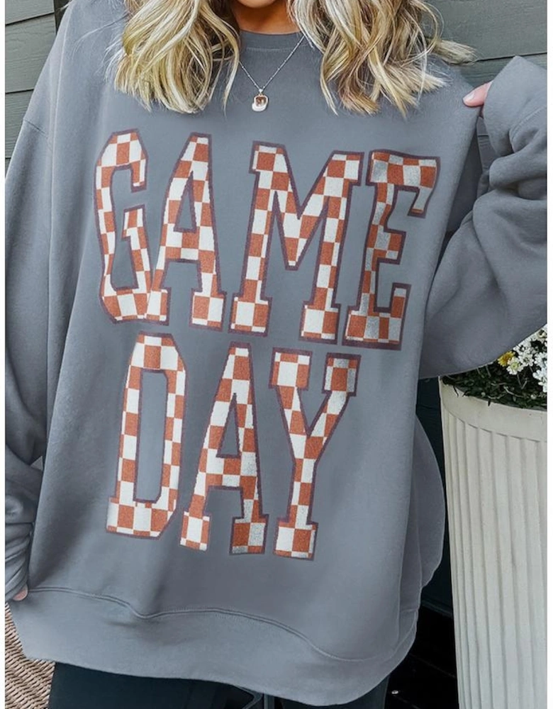 Sleet GAME DAY Checkered Letter Graphic Oversize Sweatshirt