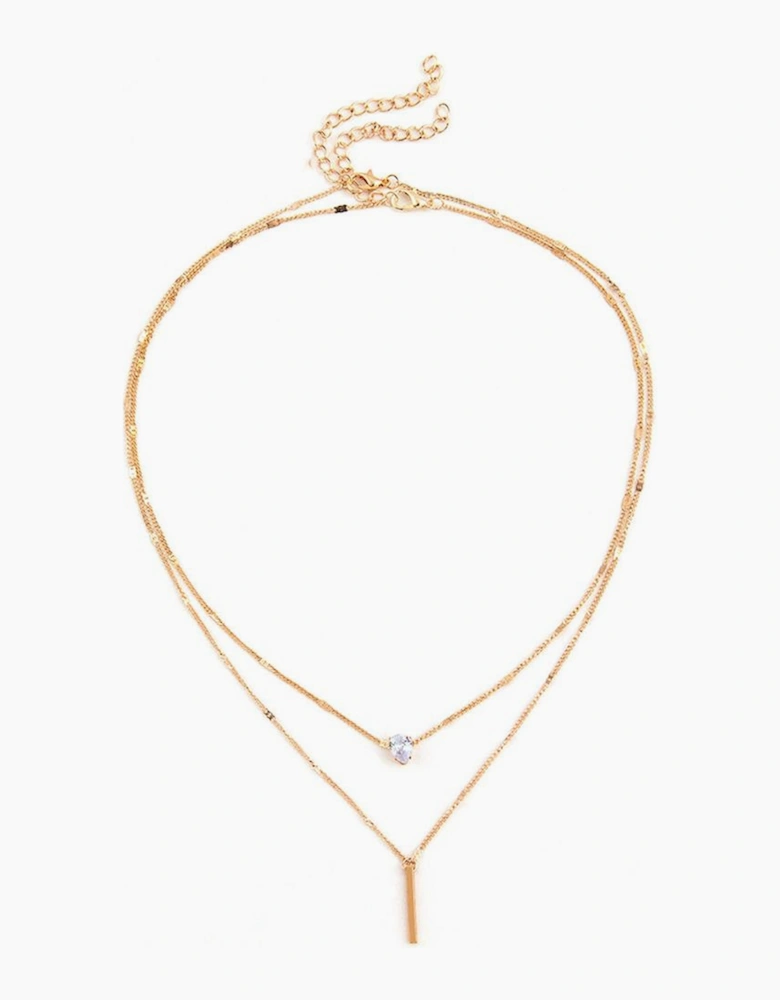 Gold Layered Rhinestone Pendant Necklace
