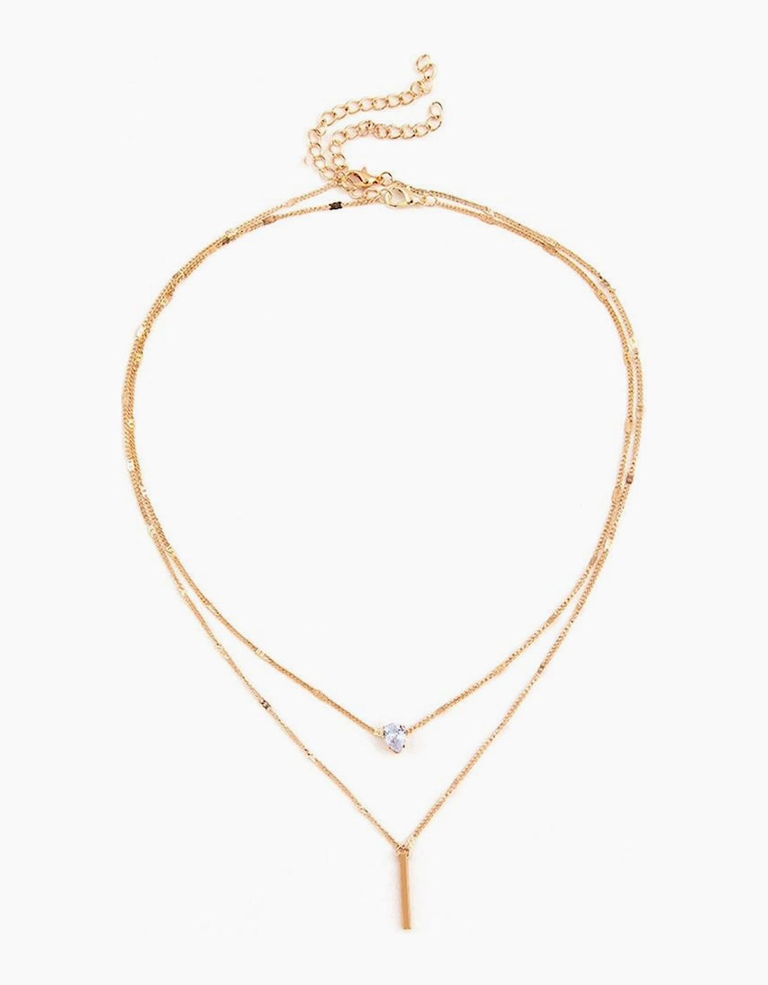 Gold Layered Rhinestone Pendant Necklace