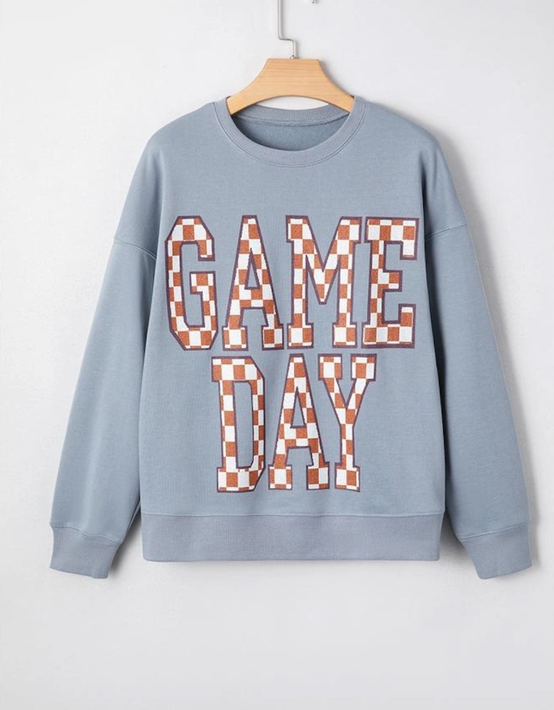 Sleet GAME DAY Checkered Letter Graphic Oversize Sweatshirt