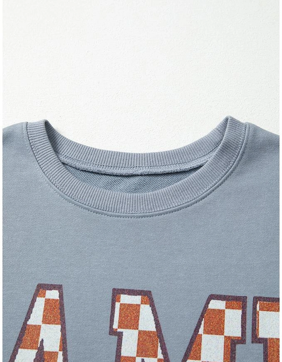 Sleet GAME DAY Checkered Letter Graphic Oversize Sweatshirt