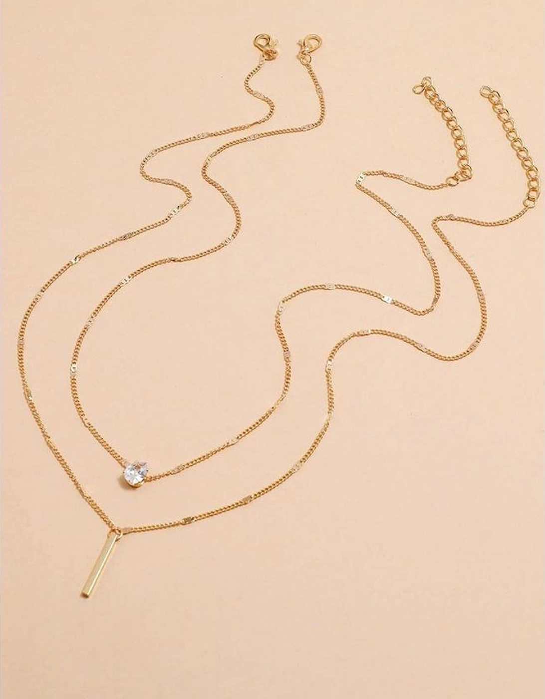 Gold Layered Rhinestone Pendant Necklace