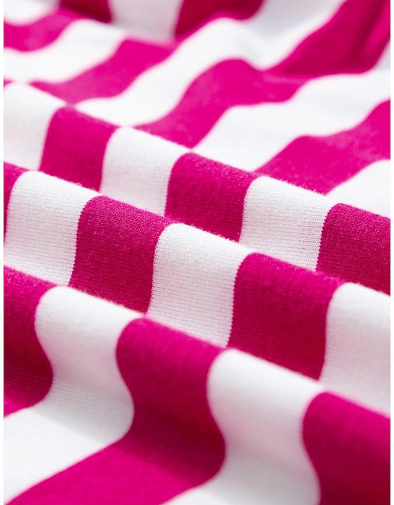 Rose Red Striped Ruffle Sleeve Crew Neck Blouse