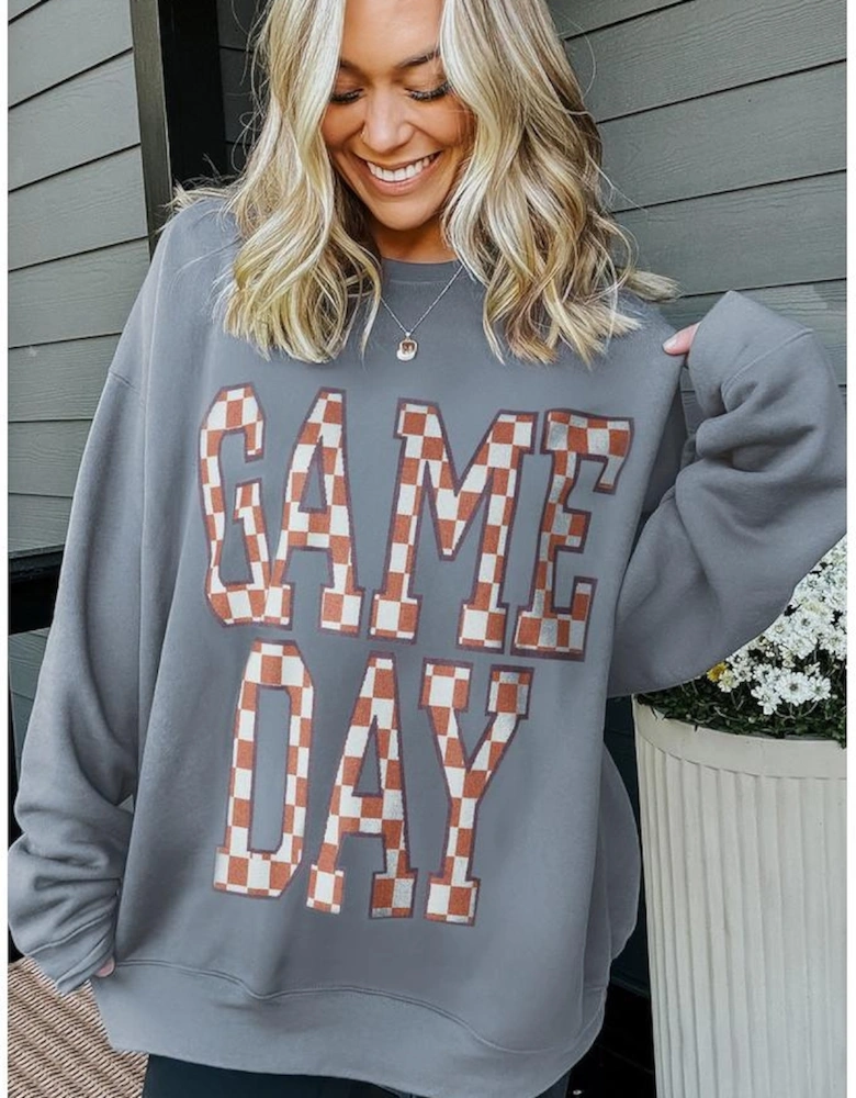 Sleet GAME DAY Checkered Letter Graphic Oversize Sweatshirt