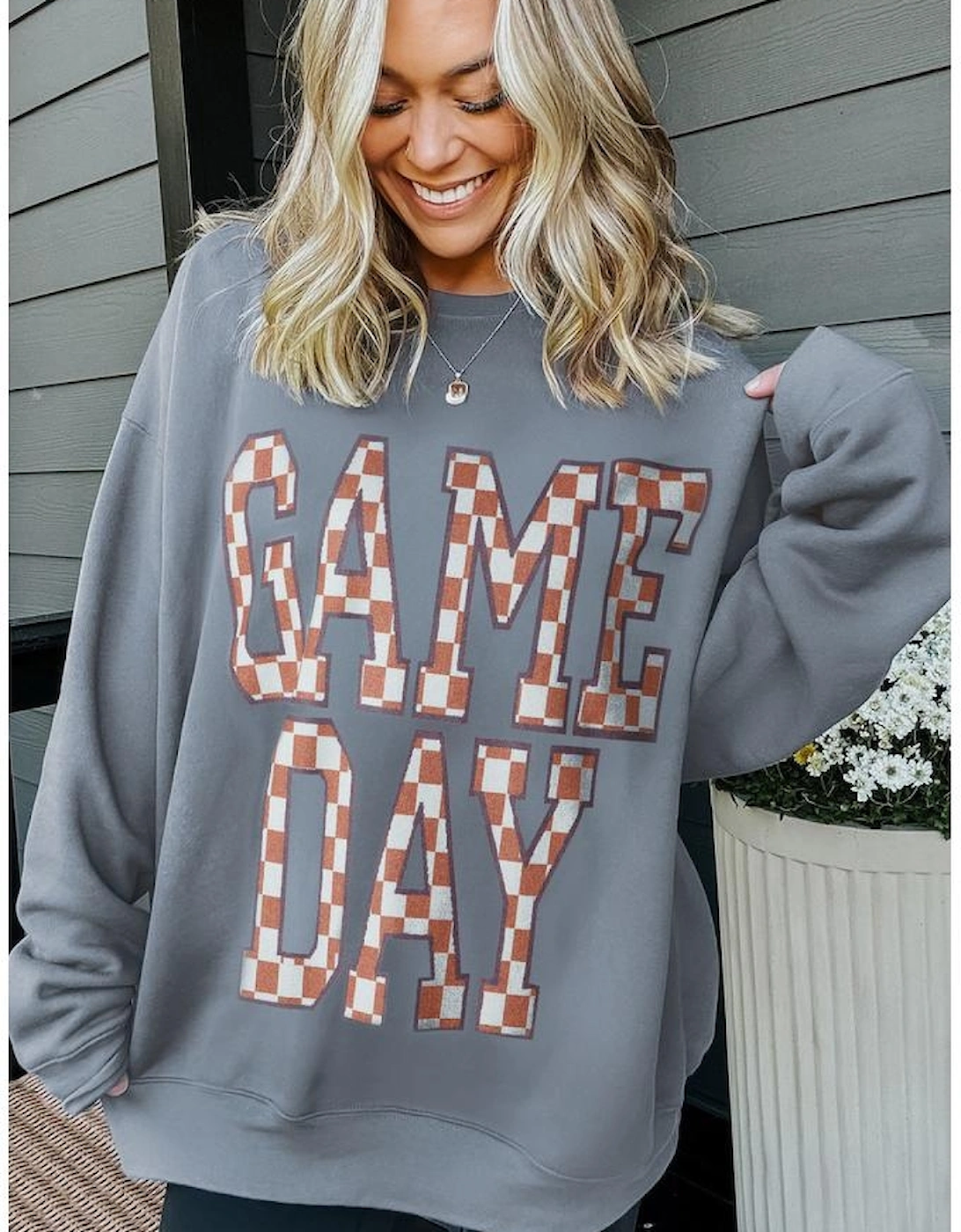 Sleet GAME DAY Checkered Letter Graphic Oversize Sweatshirt, 10 of 9